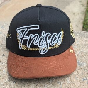 Daniel Luu Frisco Embroidered Black Snapback Hat with Brown Suede Brim